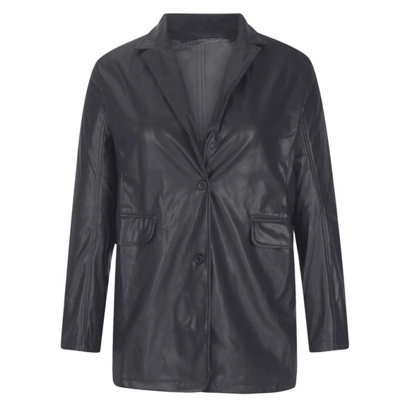 NWOT Black Faux Leather Jacket, Women’s Large - Picture 2 of 11